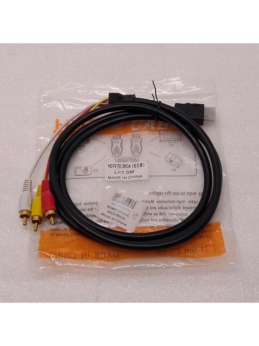 HDMI to 3-RCA Cable 1080P Video Audio AV Cable Adapter Transmitter TV HDTV DVD